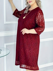  Lace Embroidered Half Sleeve Stretch Dress