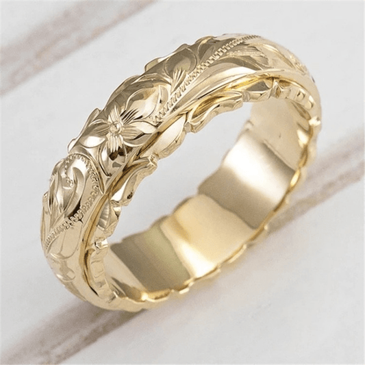 Flower Pattern Ring 18K Plated Minimalistic Jewelry