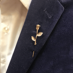 Men's Suit Golden Leaf Rose Brooch Corsage Collar Flower