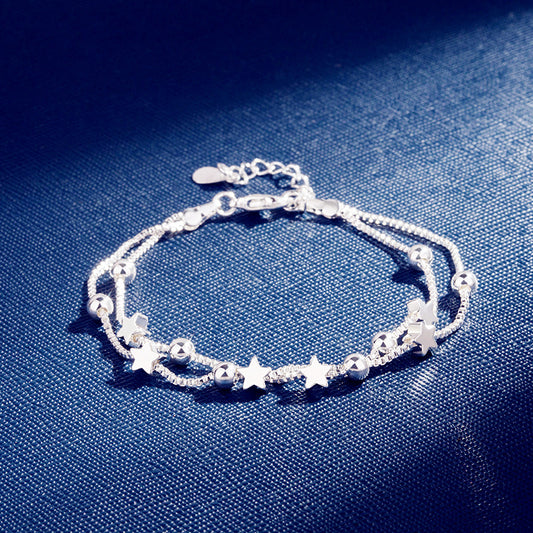 Silver Pentagram Bracelet Double Layer Star Bracelet Girls Jewelry