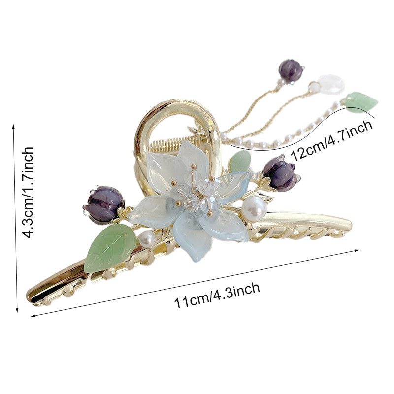 Chinese Style Flower Tassel Hair Claw Clip