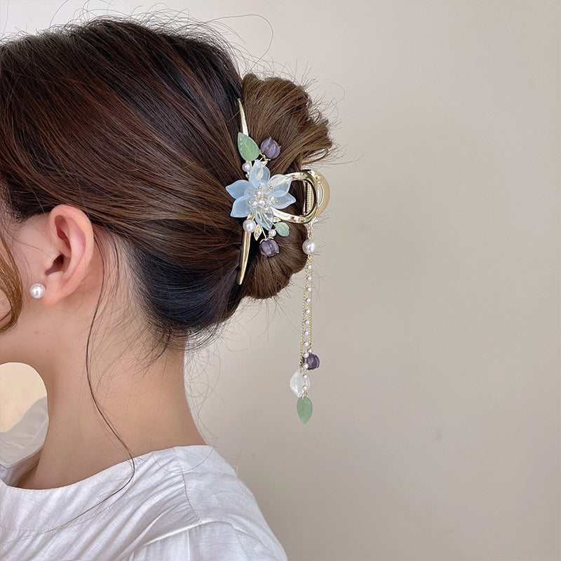 Chinese Style Flower Tassel Hair Claw Clip