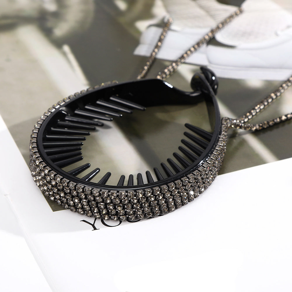Rhinestone Tassel Round Hair Claw Clip Strong Grip for Thick Hair