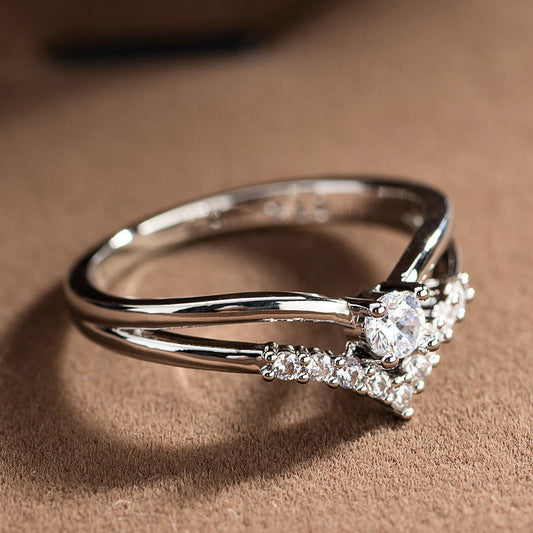 V Shape Zirconia Ring Heart Wedding Jewelry For Women