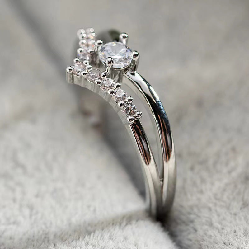 V Shape Zirconia Ring Heart Wedding Jewelry For Women
