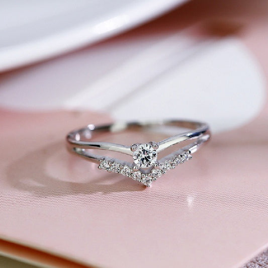 V Shape Zirconia Ring Heart Wedding Jewelry For Women