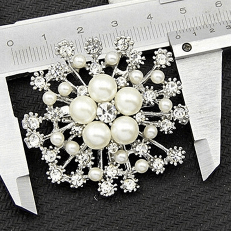 Snowflake Brooch For Wedding Faux Pearl Austrian Crystal Gift
