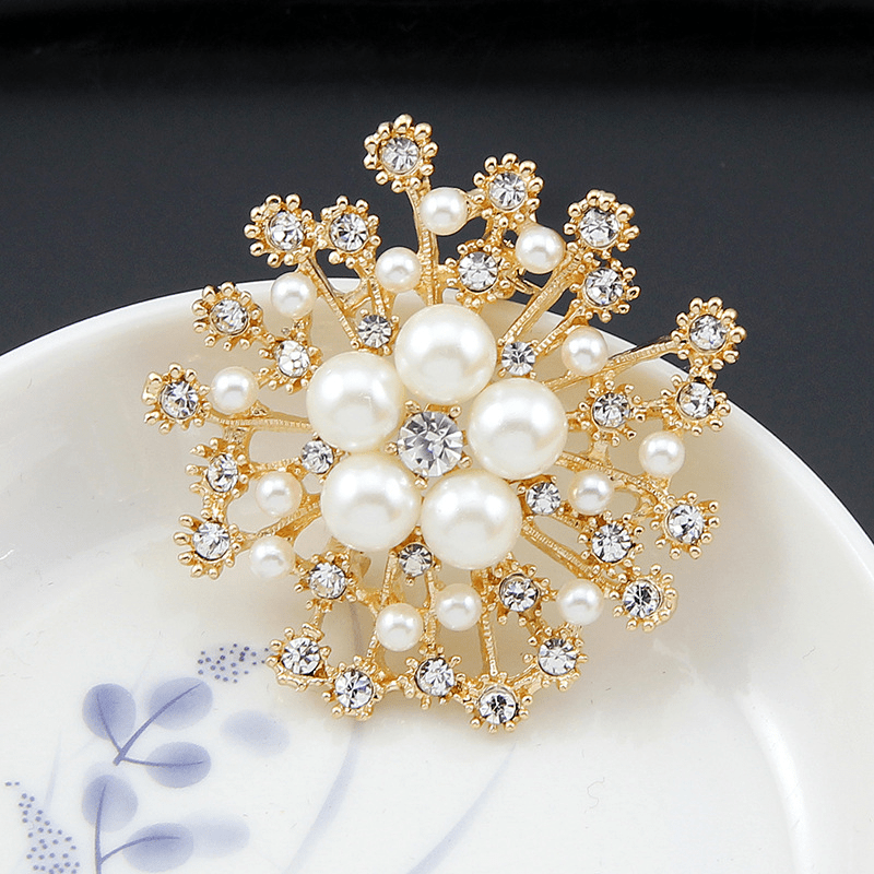 Snowflake Brooch For Wedding Faux Pearl Austrian Crystal Gift