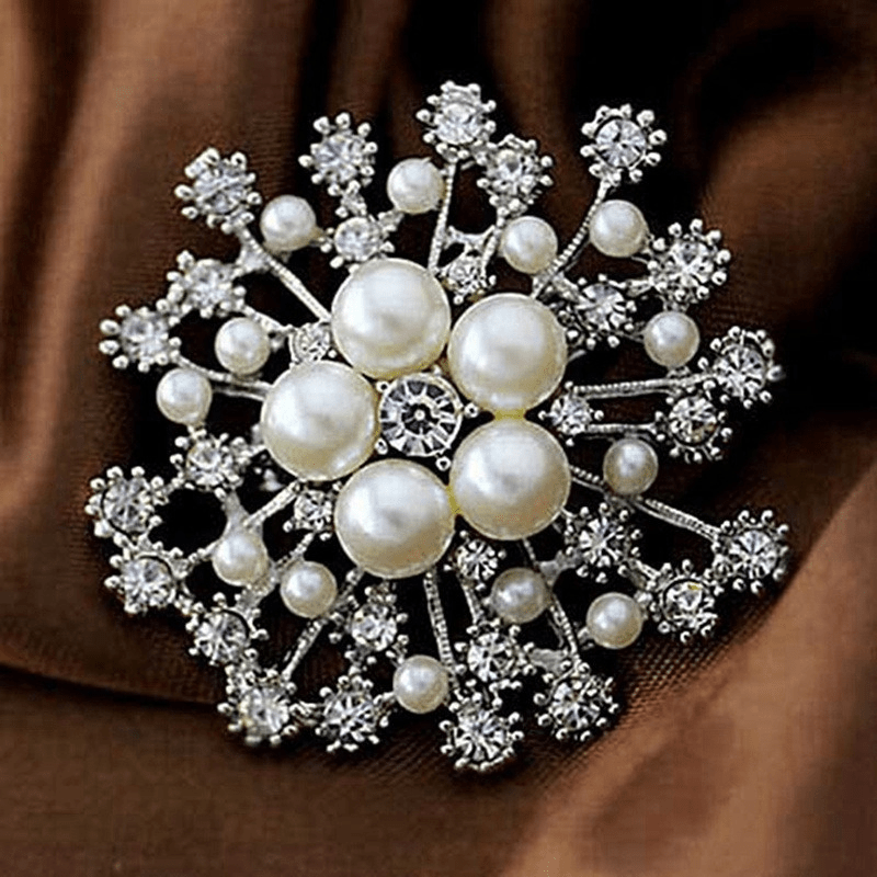 Snowflake Brooch For Wedding Faux Pearl Austrian Crystal Gift