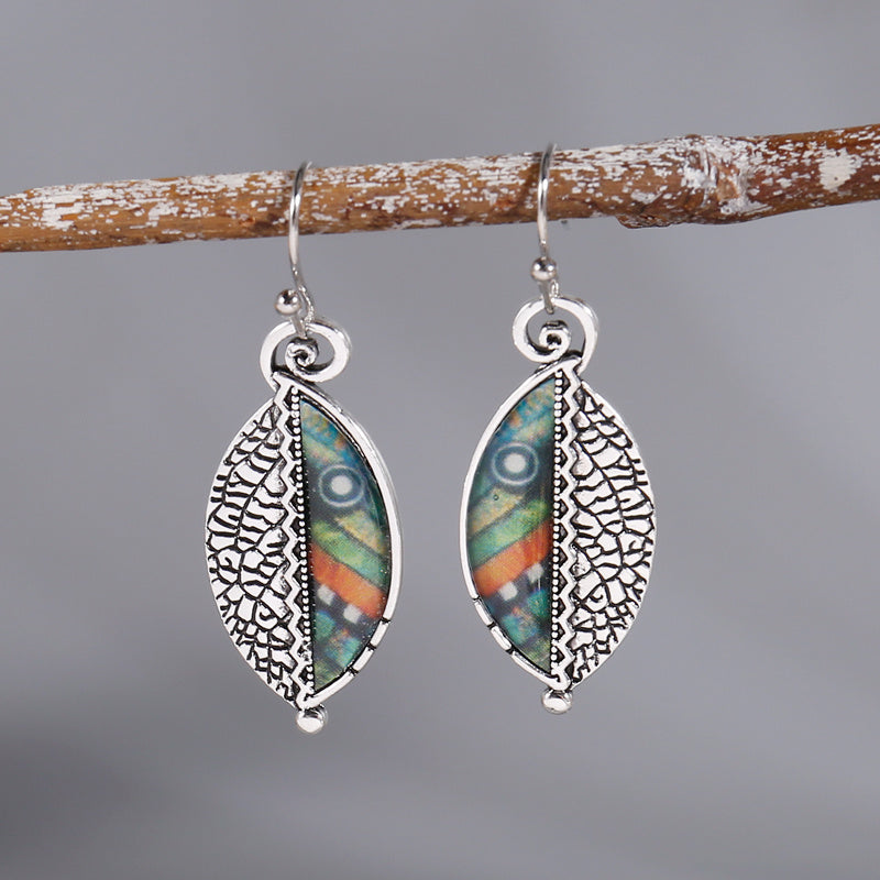 Vintage Leaf Drop Earrings Boho Style Hook Earrings