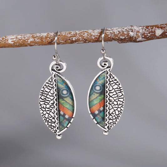 Vintage Leaf Drop Earrings Boho Style Hook Earrings