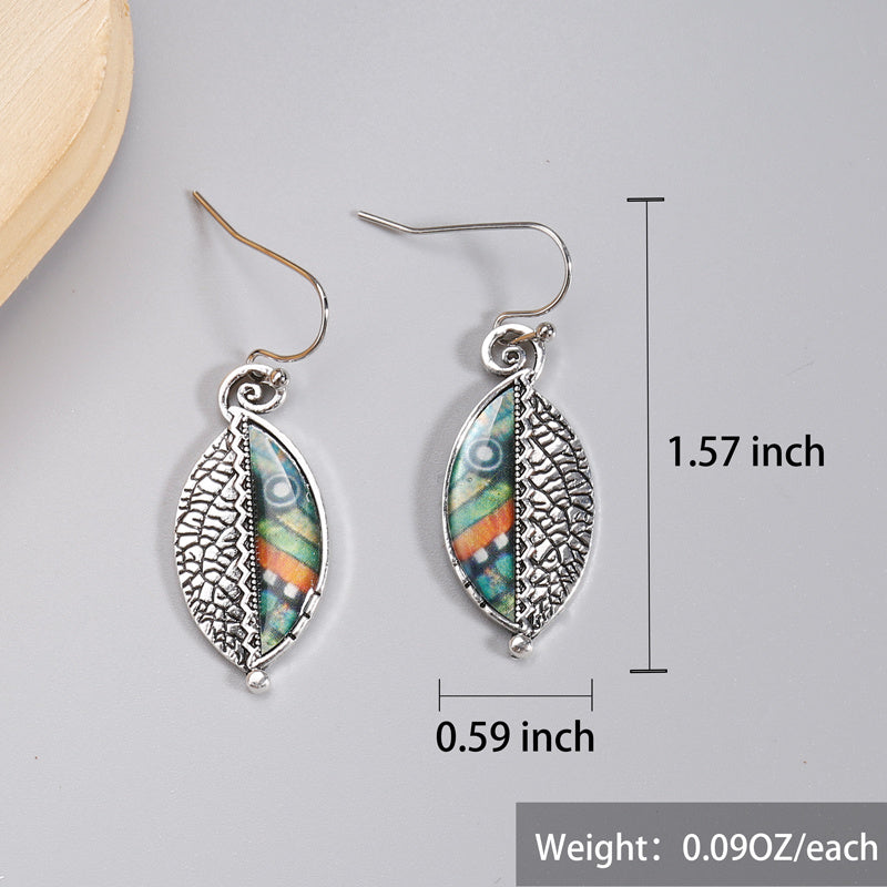 Vintage Leaf Drop Earrings Boho Style Hook Earrings