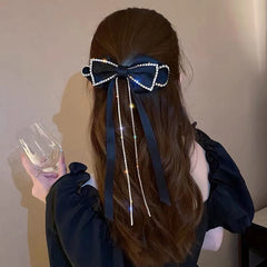 Rhinestone Hair Clips Bow Chain Tassel Claw Hair Accessories