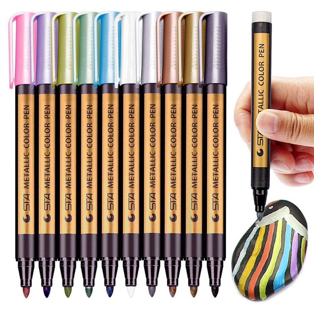 10pcs Metallic Marker Pens Set Medium Tip for Paper Rock Scrapbooking