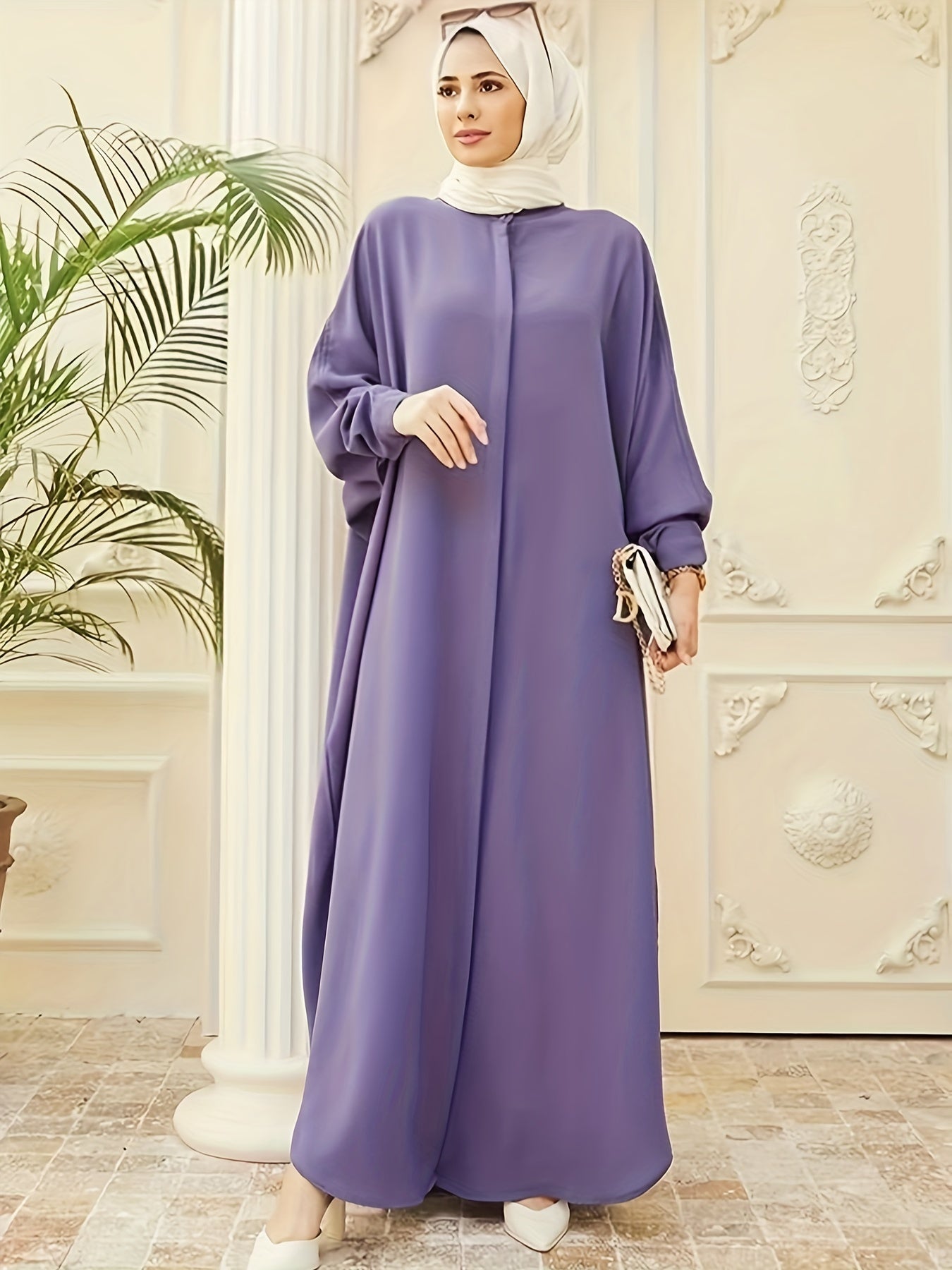  Ethnic Style Abaya Dress Women's Plus Solid Batwing Sleeve