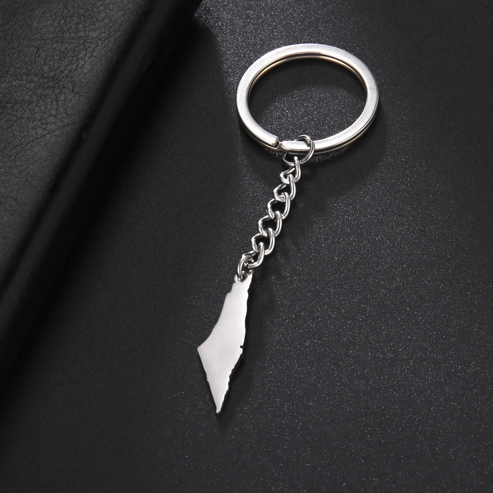 Hebrew Map Keychain Stainless Steel Pendant