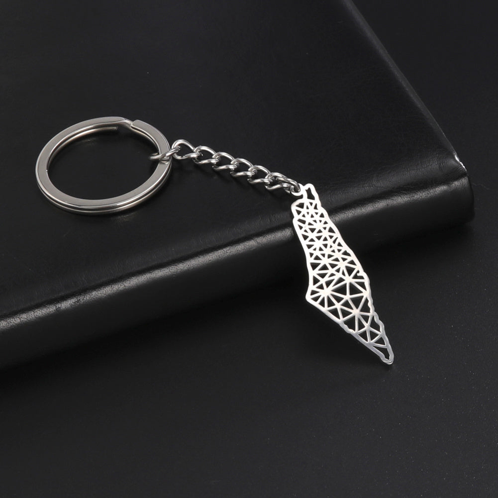 Hebrew Map Keychain Stainless Steel Pendant