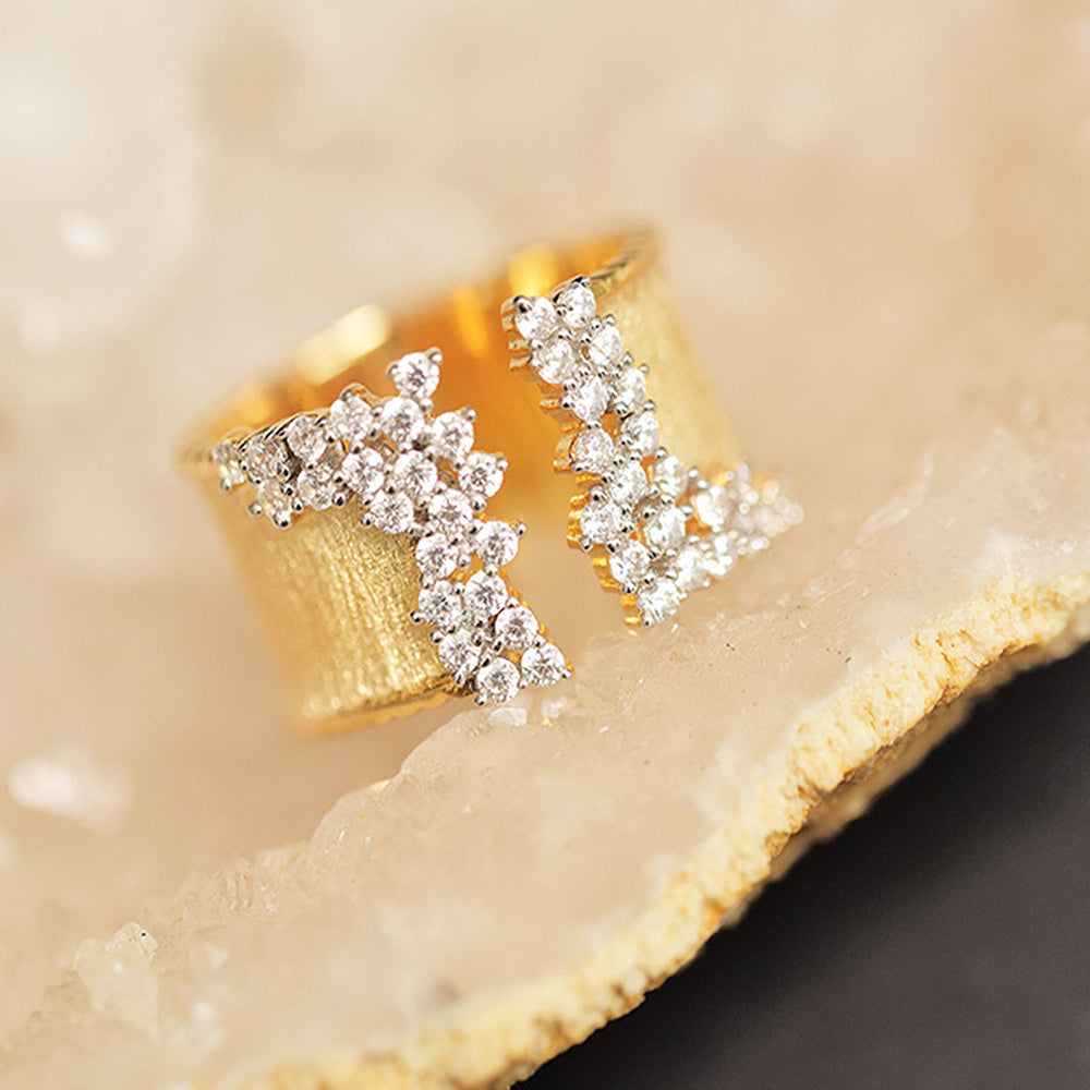 Golden Ring Female Zircon Cocktail Party Ring Wedding Jewelry Gift