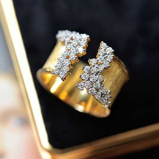 Golden Ring Female Zircon Cocktail Party Ring Wedding Jewelry Gift