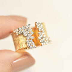 Golden Ring Female Zircon Cocktail Party Ring Wedding Jewelry Gift