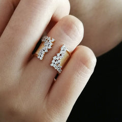 Golden Ring Female Zircon Cocktail Party Ring Wedding Jewelry Gift