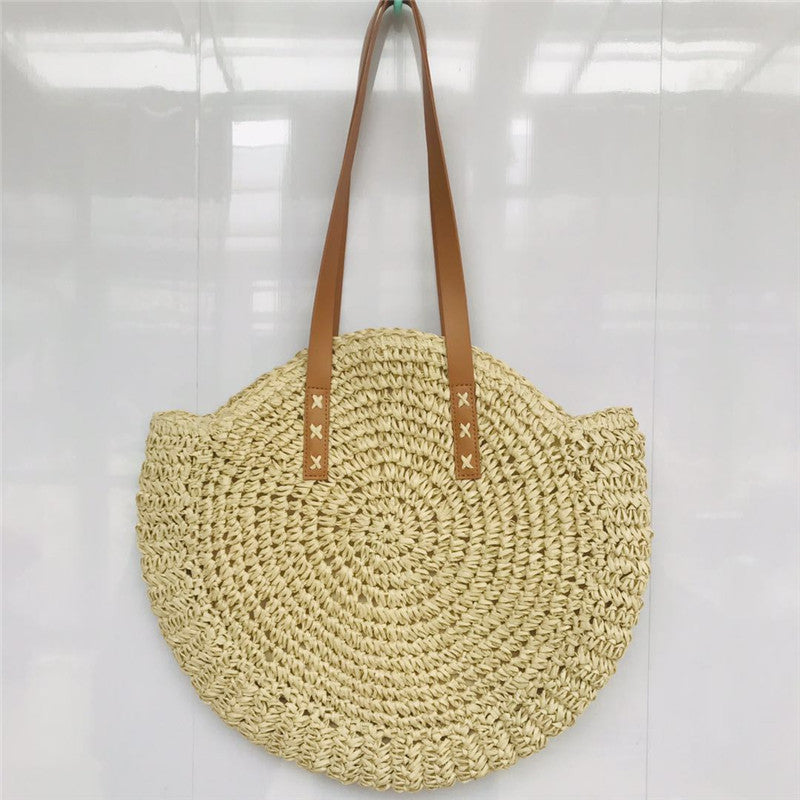 Boho Round Straw Shoulder Bag for Women