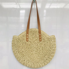 Boho Round Straw Shoulder Bag for Women