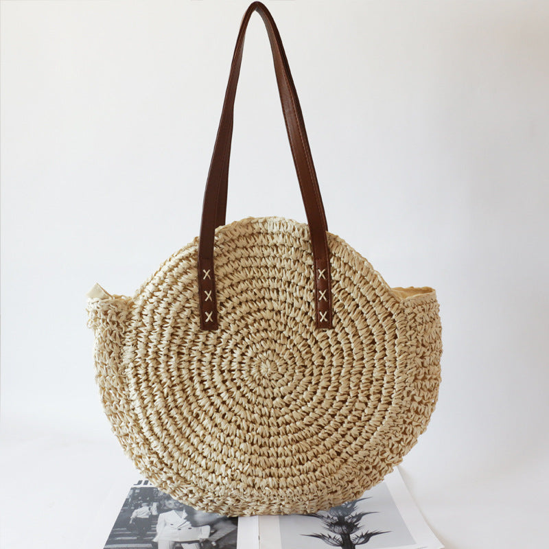 Boho Round Straw Shoulder Bag for Women