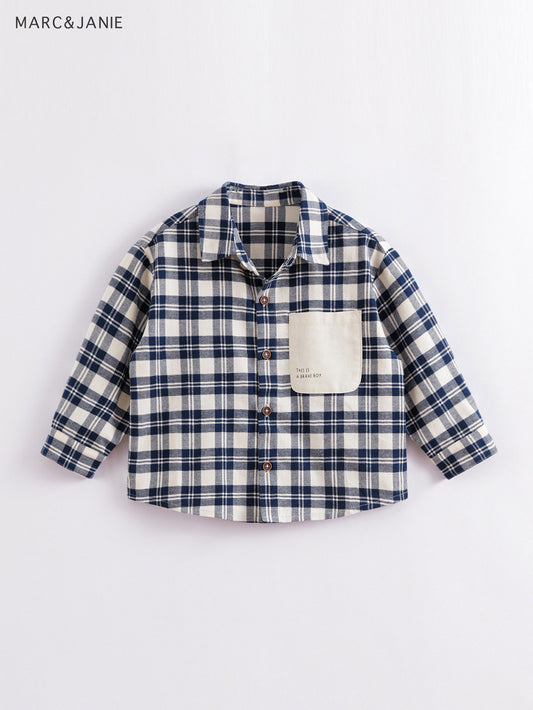 Boys Lapel Plaid Shirts Tops Kids Clothes