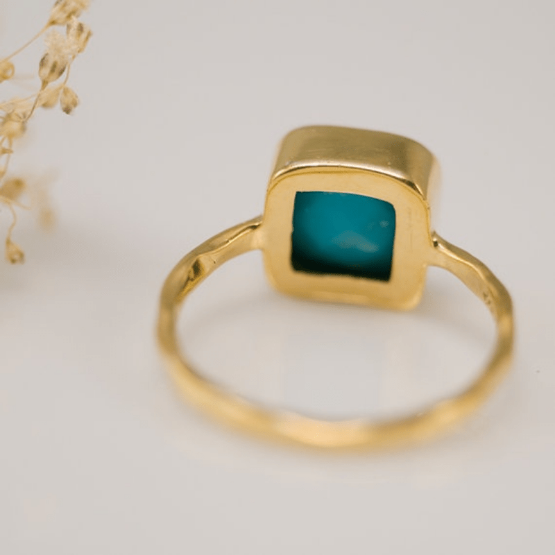 Big Square Turquoise Women's Ring 18K Plated Bridal Wedding Hand Jewelry