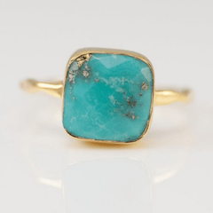Big Square Turquoise Women's Ring 18K Plated Bridal Wedding Hand Jewelry