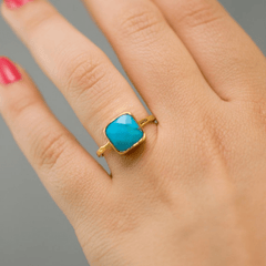 Big Square Turquoise Women's Ring 18K Plated Bridal Wedding Hand Jewelry