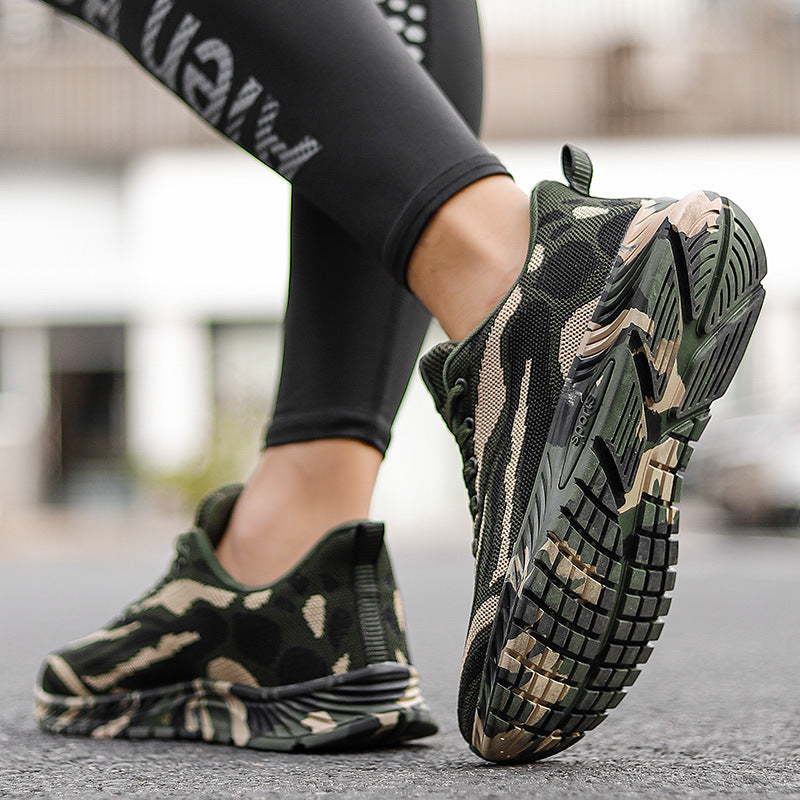Camouflage Woven Sports Sneakers Thick Sole Lace Up Shoes