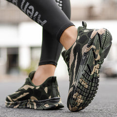 Camouflage Woven Sports Sneakers Thick Sole Lace Up Shoes