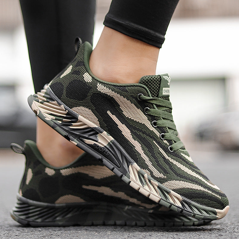 Camouflage Woven Sports Sneakers Thick Sole Lace Up Shoes