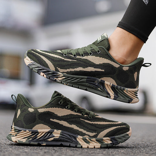 Camouflage Woven Sports Sneakers Thick Sole Lace Up Shoes