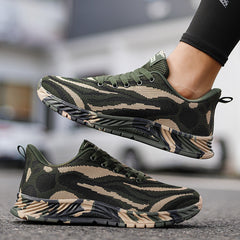Camouflage Woven Sports Sneakers Thick Sole Lace Up Shoes