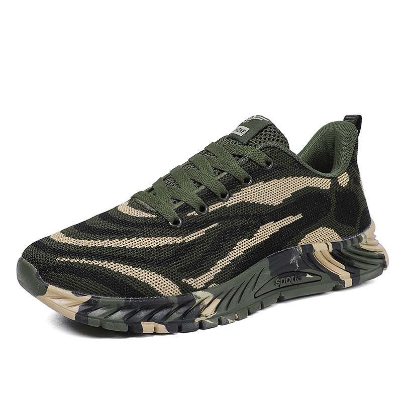 Camouflage Woven Sports Sneakers Thick Sole Lace Up Shoes