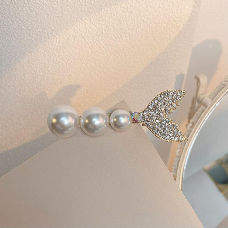 Vintage Faux Pearl Rhinestone Hair Clip Golden Barrette