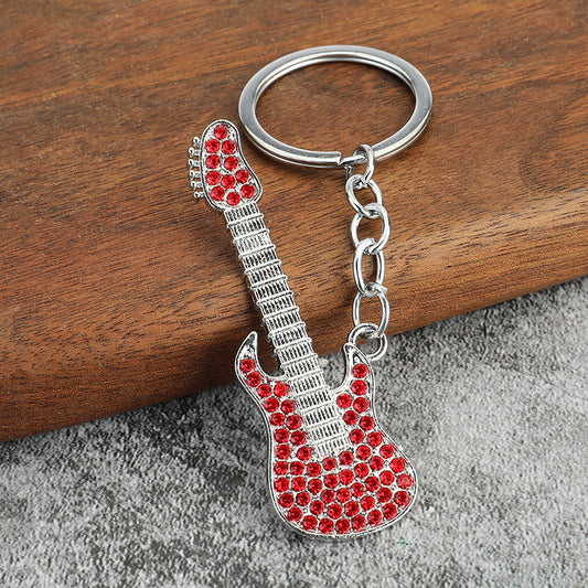 Cartoon Guitar Keychain Rhinestone Metal Key Chain Bag Pendant Gift