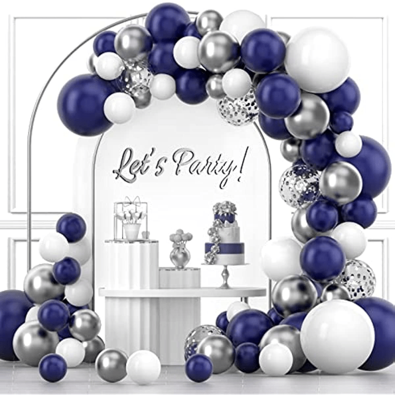 Navy Silver Balloon Garland Set with Ribbon - Party Decorations