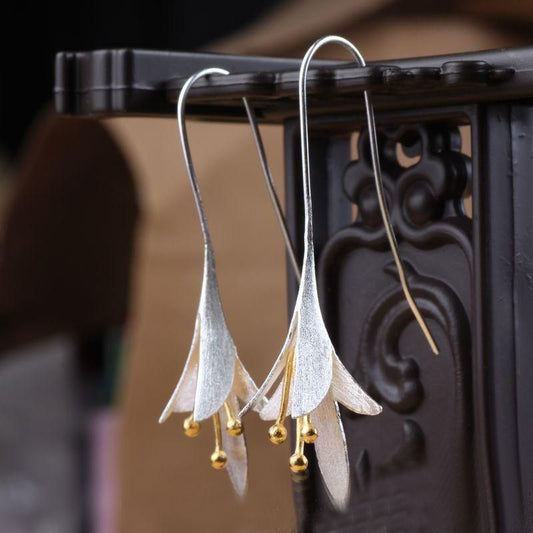 Lily Shape Ear Hook Earrings 925 Silver Plated Women's Ear Jewelry