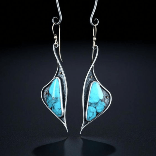 Turquoise Drop Earrings 925 Silver Plated Ancient Silver Ear Jewelry