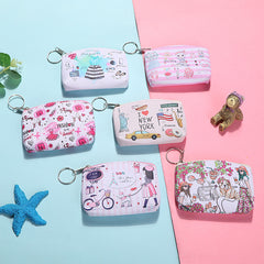 Cartoon Pattern Mini Coin Purse Zipper Keyring Storage Bag