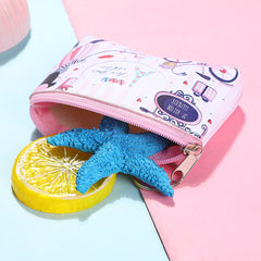 Cartoon Pattern Mini Coin Purse Zipper Keyring Storage Bag