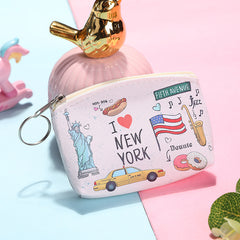 Cartoon Pattern Mini Coin Purse Zipper Keyring Storage Bag