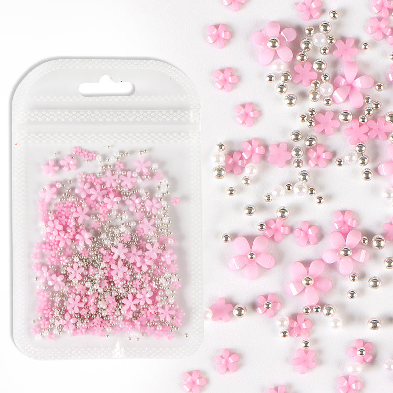 Mixed Colors Flowers Nail Art Decorations Acrylic Pearl Rhinestones