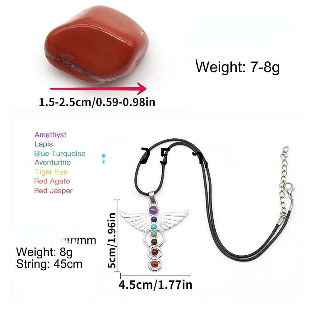 7 Chakra Angel Wing Pendant Rose Quartz Set