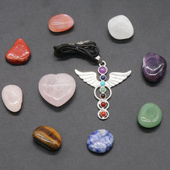 7 Chakra Angel Wing Pendant Rose Quartz Set