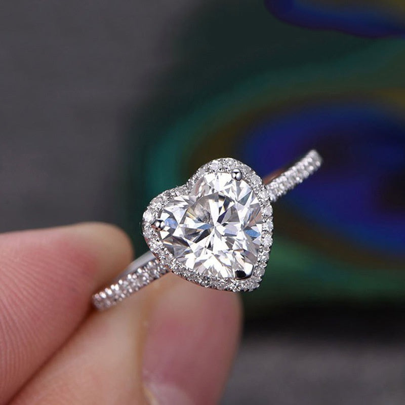 Heart Zircon Wedding Ring 925 Silver Plated Jewelry Women Girls Gift